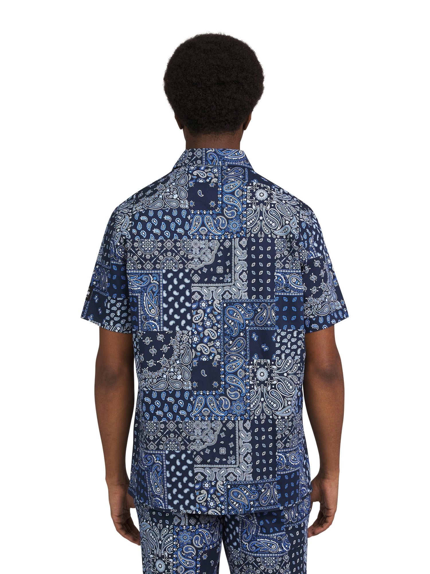 Dogg Supply by Snoop Dogg Men's & Big Men’s Cotton Stretch Paisley Print Patchwork Button-Down Short Sleeve Shirt, Sizes XS-3XL