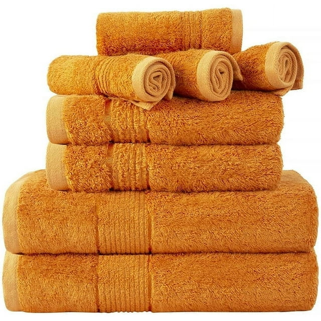 Prime Collections Ultra Soft Luxury Bamboo Cotton Bath Towel Set 8 Piece Towels 600 GSM 2 Bath Towels 2 Hand Towels and 4 Washcloths