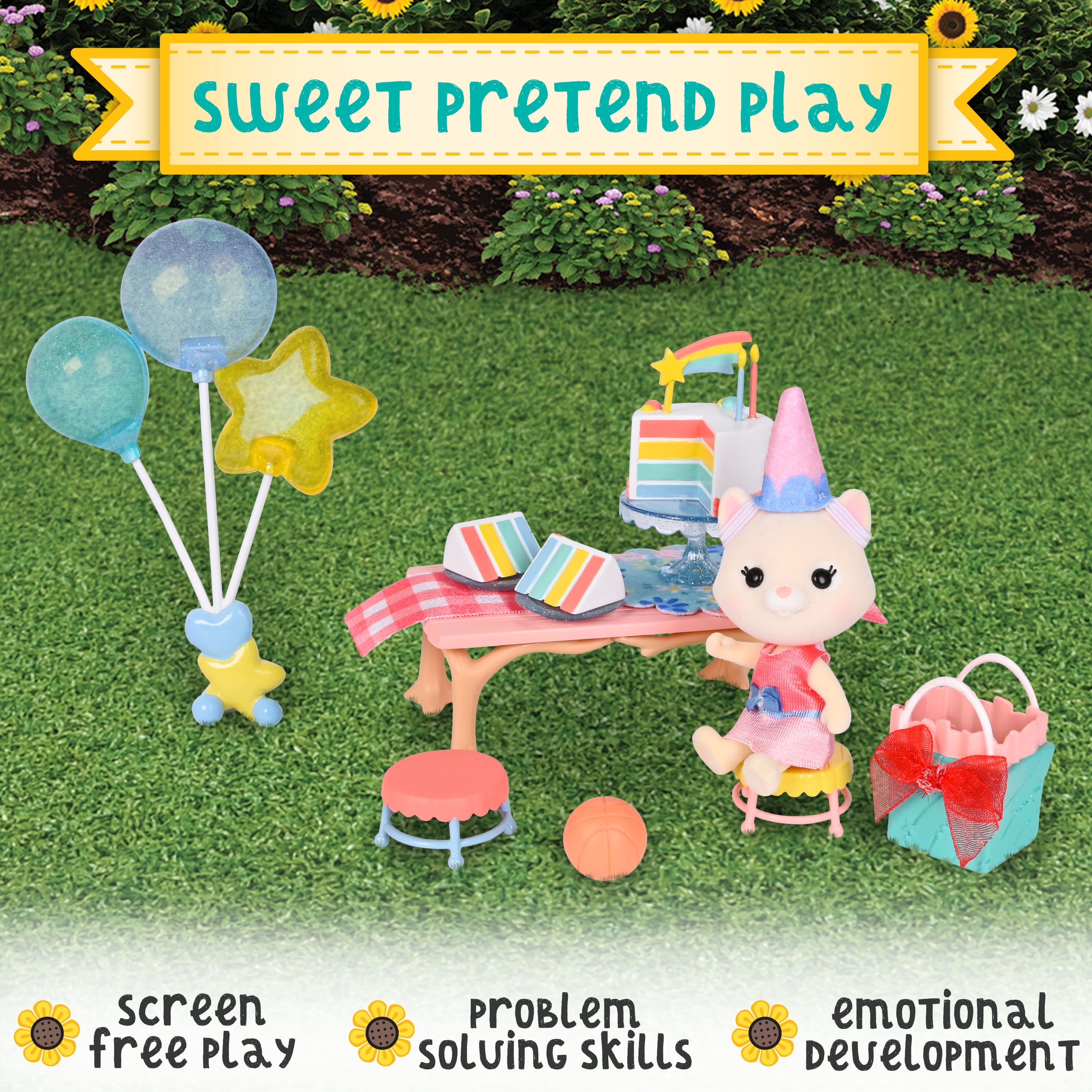 Honey Bee Acres Birthday Wishes Playset – 15 Piece Dollhouse Set – Collectible Doll for Kids Ages 3+