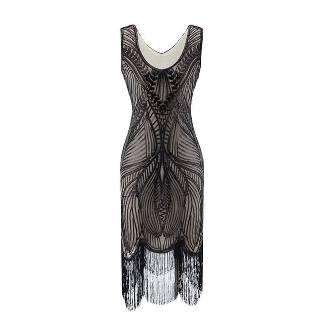 Vestido de noche con borlas y lentejuelas hechas a mano para mujer