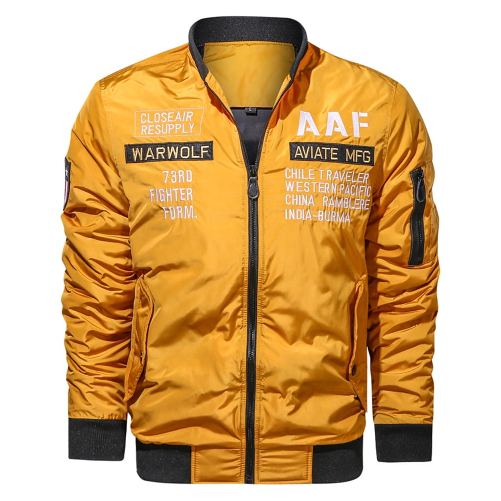 Zanvin Men s Autumn Winter Casual Outwear Pure Color Zipper Breathable Jacket Coat Yellow Gifts For Family Clearance Sale Yellow