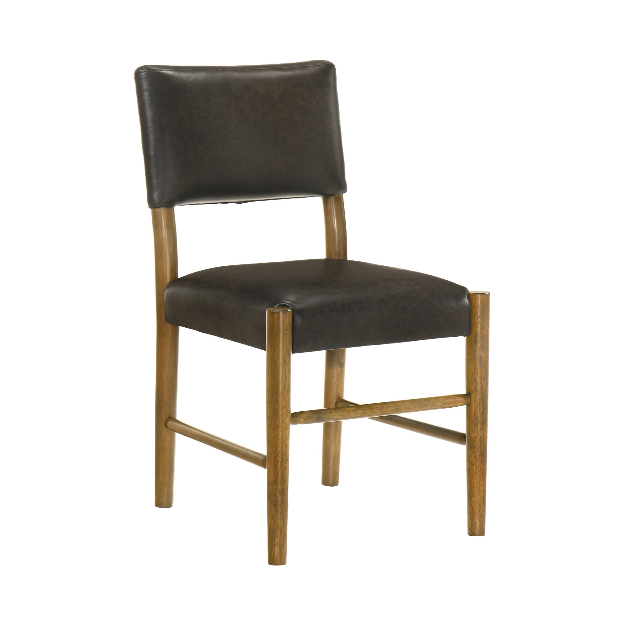 Bennet Modern Wood Dining Chair in Natural Finish with Brown Faux Leather Upholstered Seat - Set of 6