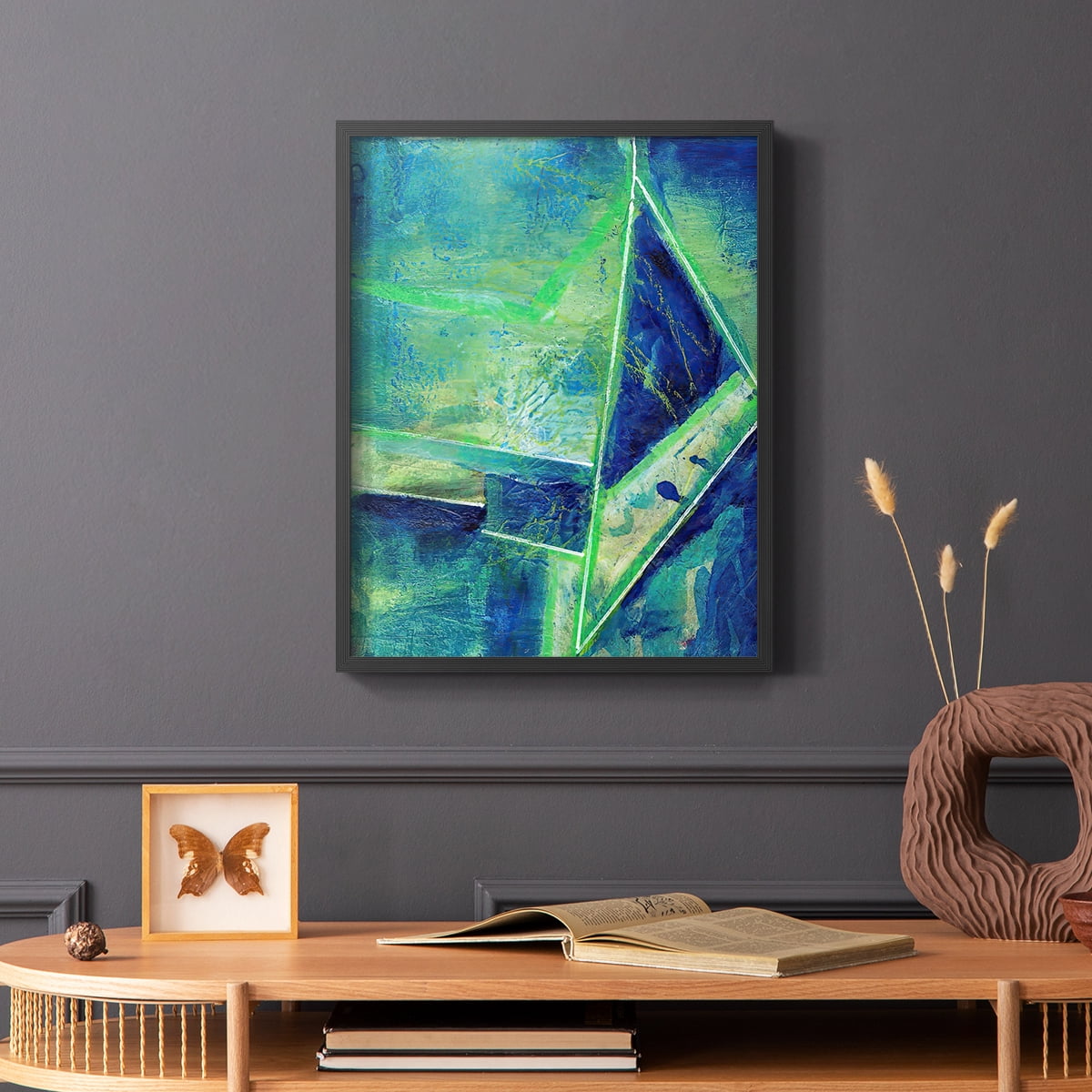 Geometric in Cool II Framed Print in Black Solid Wood Framed Print No Nail Hanging