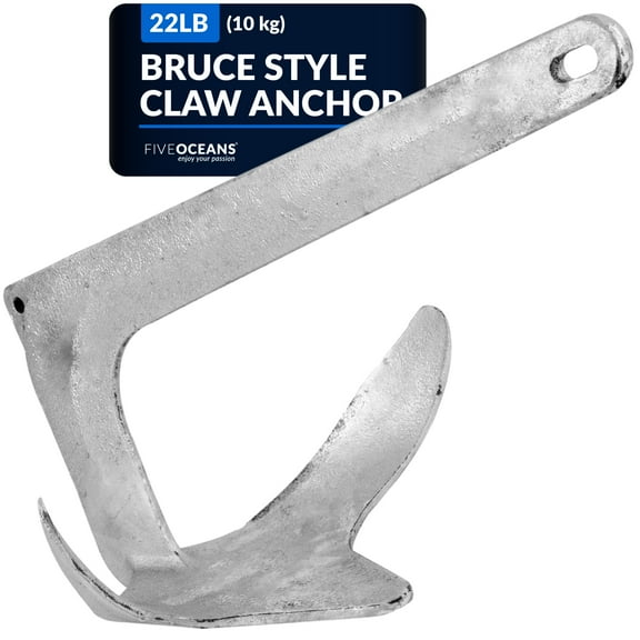 Five Oceans Bruce Style Claw Anchor, 22 Lb / 10 Kg Hot Dipped Galvanized Steel Boat Anchor, for Pontoon, Fishing Boats, Bass Boats, Sport Boats, Sportyachts, Sailboats FO341