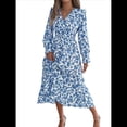 thumbnail image 1 of Vestido de Mujer con Estampado Floral, Cuello en V, Dobladillo con Volantes y Cintura Fruncida. Azul L, 1 of 10