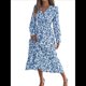 thumbnail image 1 of Vestido de Mujer con Estampado Floral, Cuello en V, Dobladillo con Volantes y Cintura Fruncida. Azul M, 1 of 10