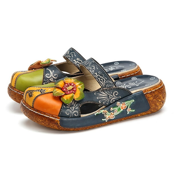 leather backless slippers