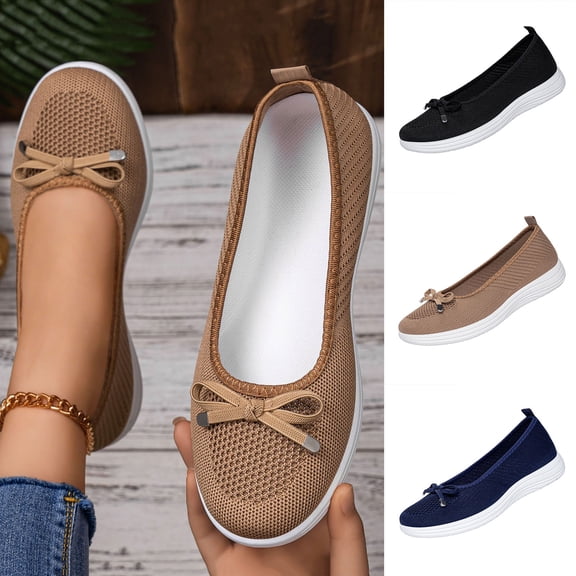 YHAJDS Fashion Shoes for Women Plus Size Solid Color Knit Mesh Breathable Daily Walking Loafers Flats
