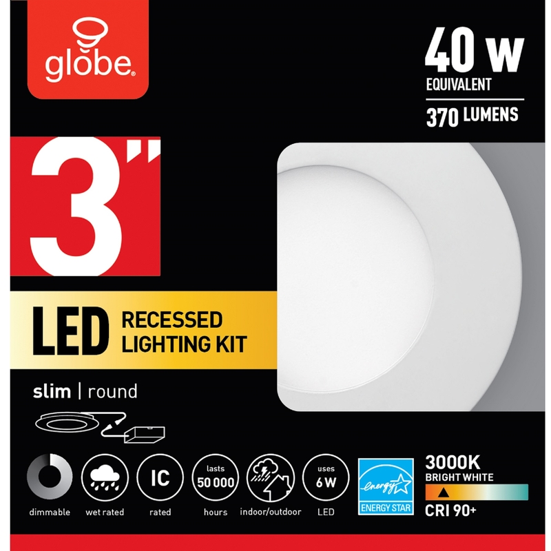 Globe Electric LED Recessed Lighting Kit Frost White 3 inch W Metal LED Recessed Light 40 watt