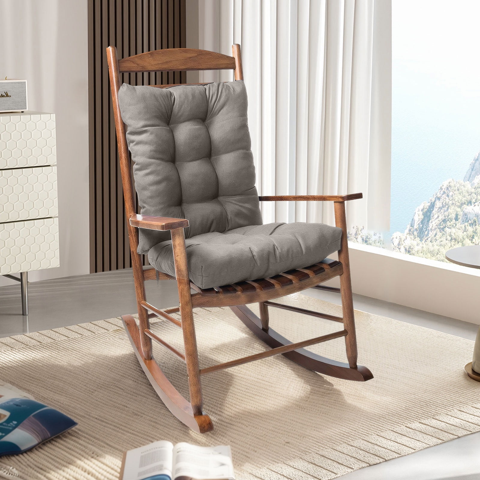 Topchances Indoor/Outdoor Rocking Chair Cushion Set, Gray (Set of 2)