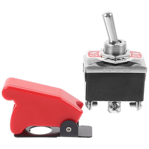 FRCOLOR Commutateur à Bascule 203A Commutateur à Bascule Robuste Marche/arrêt/arrêt Voiture Tableau de Bord 12V DPDT avec Couverture Protectrice Rouge A0076,1.3"X2.09"X2.09 Pouces