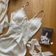 thumbnail image 1 of 2022 Autumn Silk Sexy Strap Dress Women Casual Korean Elegant Long Split Dress Patchwork Lace Dress Women Fashion Elegant V NeckXXL Gao Jinjia LED, 1 of 2