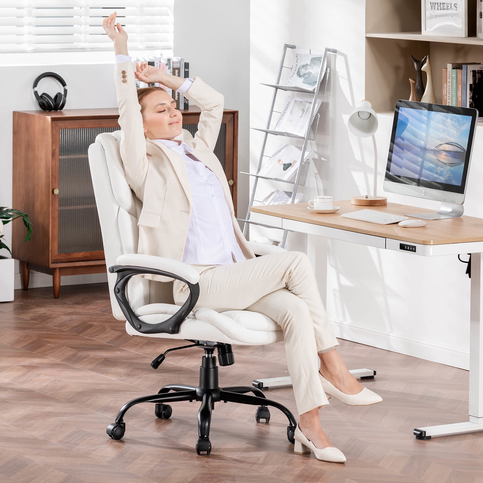 Mainstays Executive Ergonomic High Back Leather Home Office Desk Chair, White