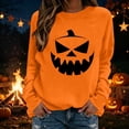 thumbnail image 4 of VKOYWKM Womens Orange Sweatshirts Thanksgiving Halloween Sweatshirt Oversized Funny Pumpkin Graphic Sweatshirts Crew Neck Long Sleeve Family Party Fall Pullover Tops, 4 of 5