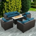 thumbnail image 2 of Waroom 5pcs Outdoor Conversation Set Patio Furniture Couch Chairs Set with Fire Pit 50000BTU, Peacock Blue, 2 of 7