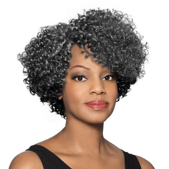 Marjorie Wig Color 1 Black - Foxy Silver Wigs Short Tight Spiral Curls Lace Front Synthetic Side Part African American Average Cap Bundle Hairloss Booklet, Comb
