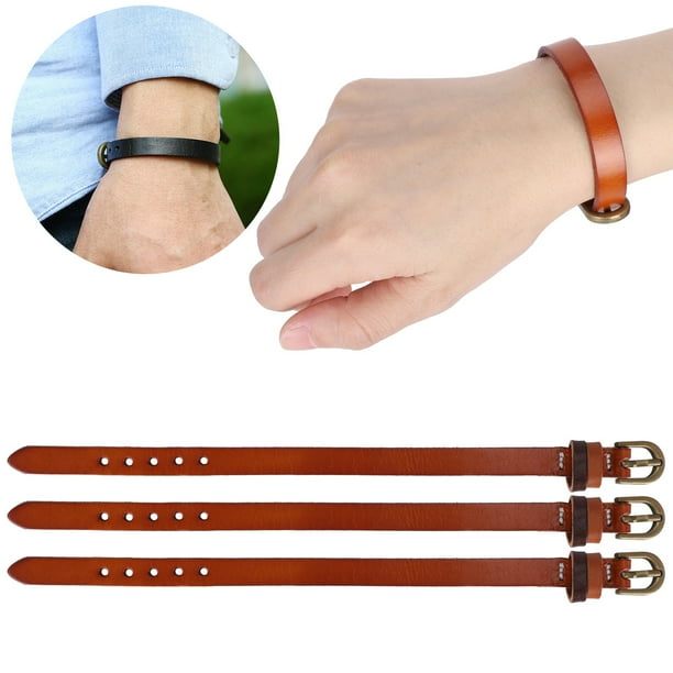 Hilitand 3Pcs Adjustable Wide Genuine Leather Belt Wristband Bangle Cuff Bracelet Punk