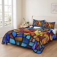thumbnail image 2 of Full Quilt Set 78''x90'', Blue Red Yellow Lightweight Bedspread Coverlet Set with 2 Pillow Shams, Modern Colored Rainbow Stained Glass Breathable All Season Quilt Bedding for Bedroom/Guest Room, 2 of 9