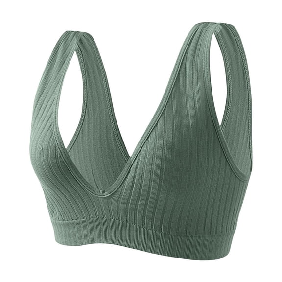 Sinpiling Sports Bras for Women Deep V Ribbed Wire-Free Full-Coverage Bralettes Underwear Ladies Casual Solid Stretchy Pullover Comfort Basic Bra Vest Christmas Gifts