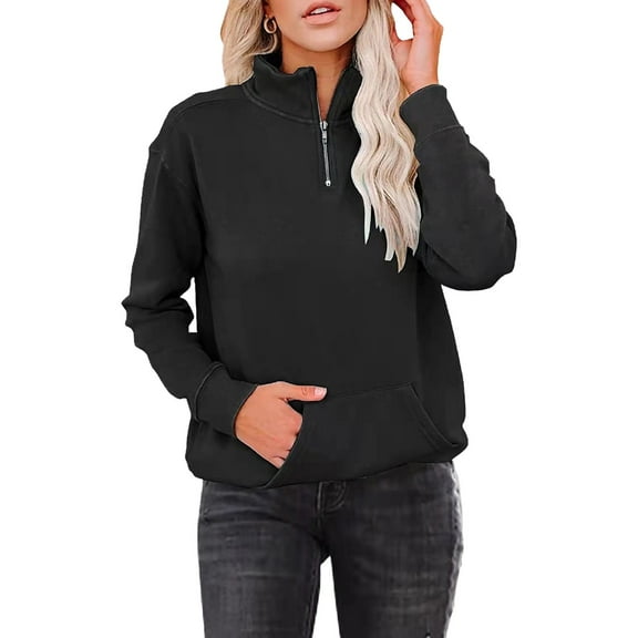 Long Sleeve Sweatshirt for Women Zipper Solid Color -Sleeved Warm Blouse Everyday Style Outfits Winter Clothes 2025