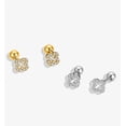 thumbnail image 4 of 20G Gold Clover Cartilage Tiny Stud Earrings for Women 925 Sterling Silver CZ Cross Flower Tragus Screw Back Ball Barbell Sleeper Studs, 4 of 5