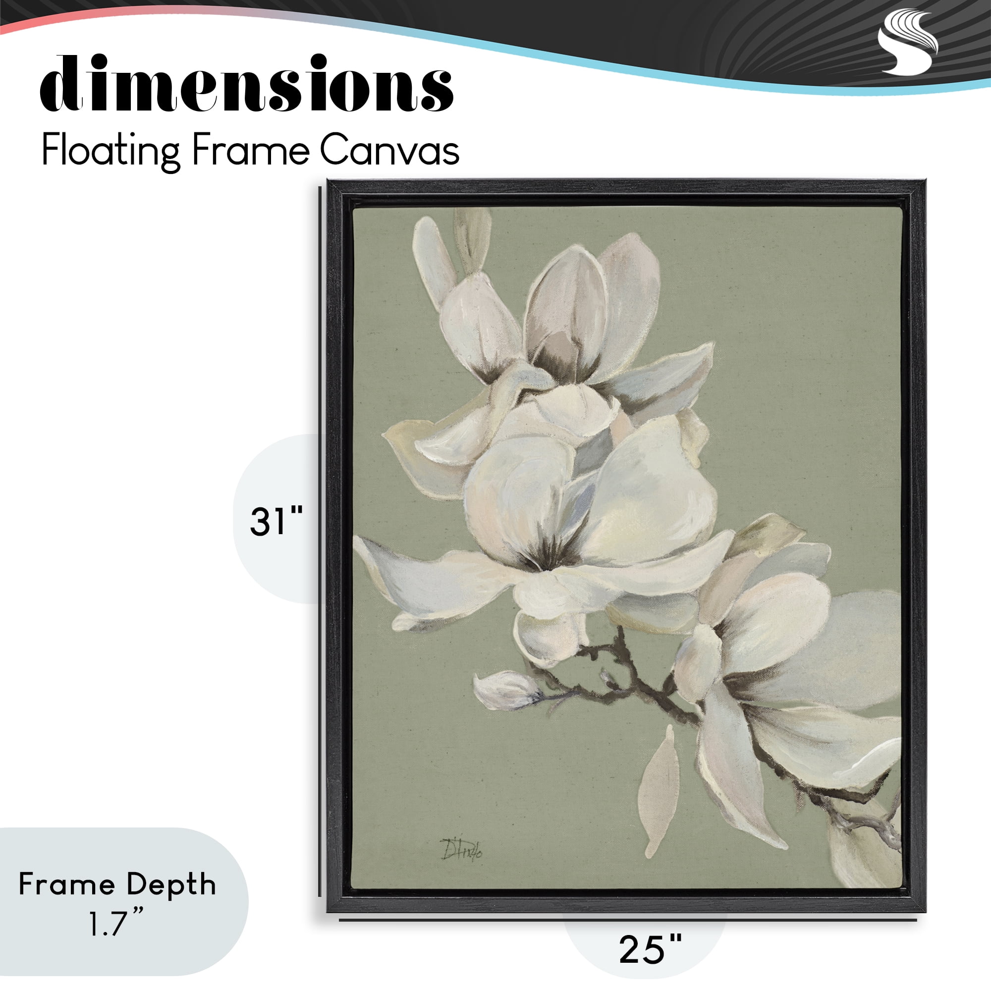 Stupell Industries Magnolias on Sage Florals Black Framed Floater Canvas Wall Art, design by Patricia Pinto