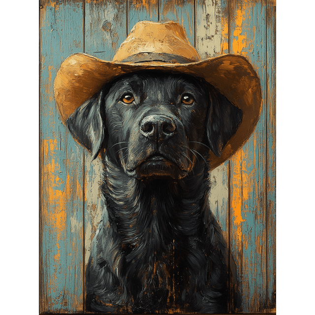 Qisvanset Toile Murale Encadrée 12x16 Pouces Cowboy Labrador Western Ranch Animal de Compagnie Toile