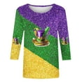 thumbnail image 4 of Mifsaly Plus Size Mardi Gras Shirts for Women 3/4 Sleeve Sequin Print Tops Carnival Mask Graphic Color Block Funny Party Glitter T-Shirts Festival Casual Loose Fit Shirts XL, 4 of 5