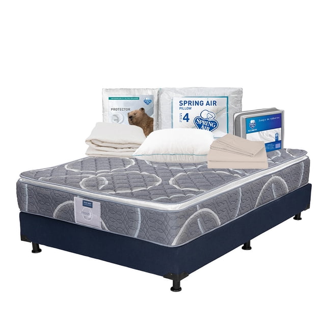 Colchón Matrimonial Restonic Bongo + Box + Almohada + Protector de colchón + Juego de Sábanas