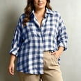 thumbnail image 6 of QINGFSAP Womens Plaid Button Down Shirt Oversized Long Sleeve Collared Blouse Loose Casual Tunic Top, 6 of 9