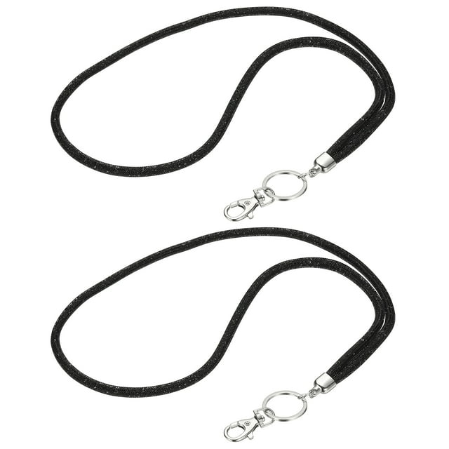 Uxcell 2Pack Cinta de Strass para Llaves, Cintas Brillantes de 15.7" para Identificación con Cierre Metálico y Anillo para Llaves, Correa de Cuello para Llaves y Teléfonos para Mujeres, Negro