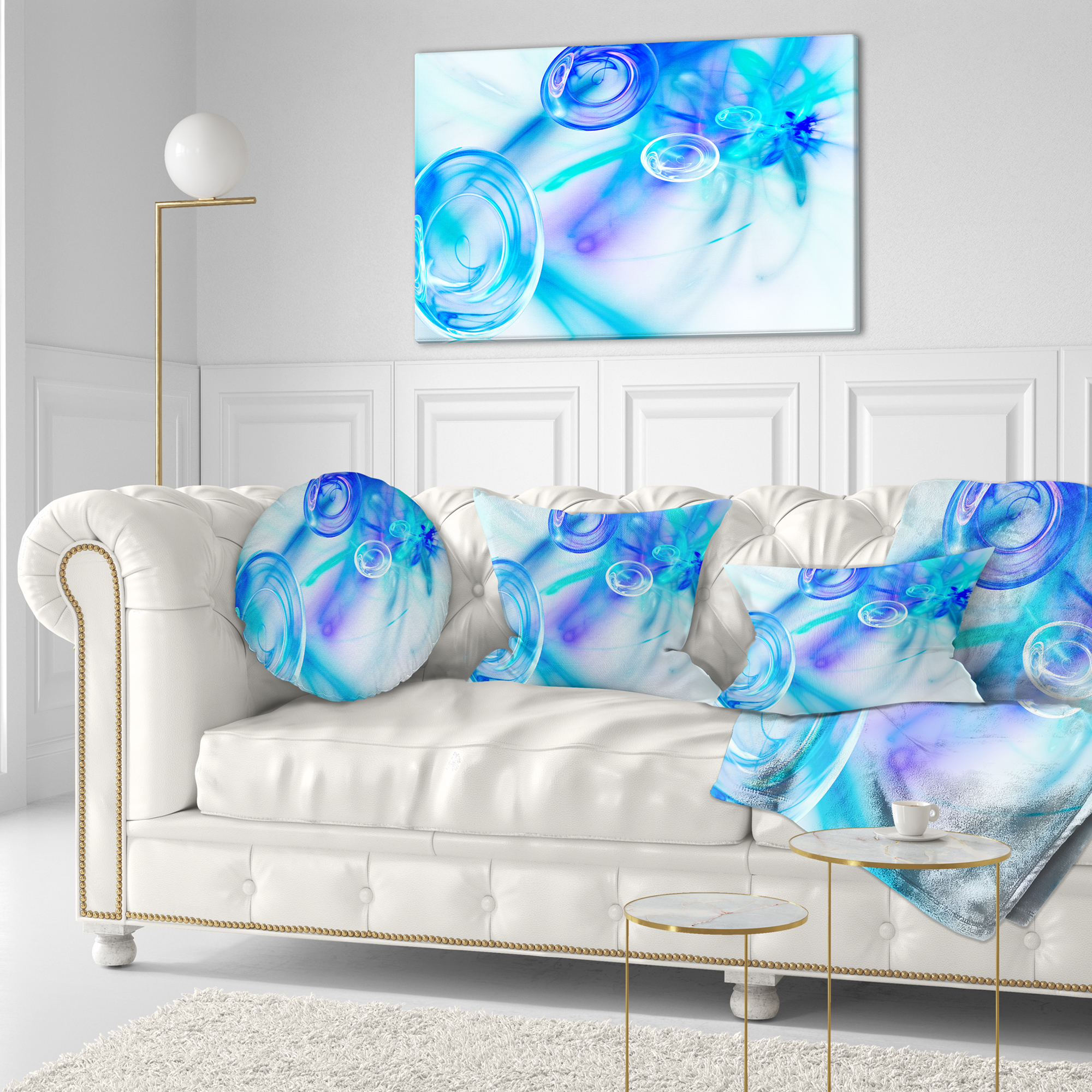 Designart Light Blue Fractal Desktop - Abstract Throw Pillow - 12x20