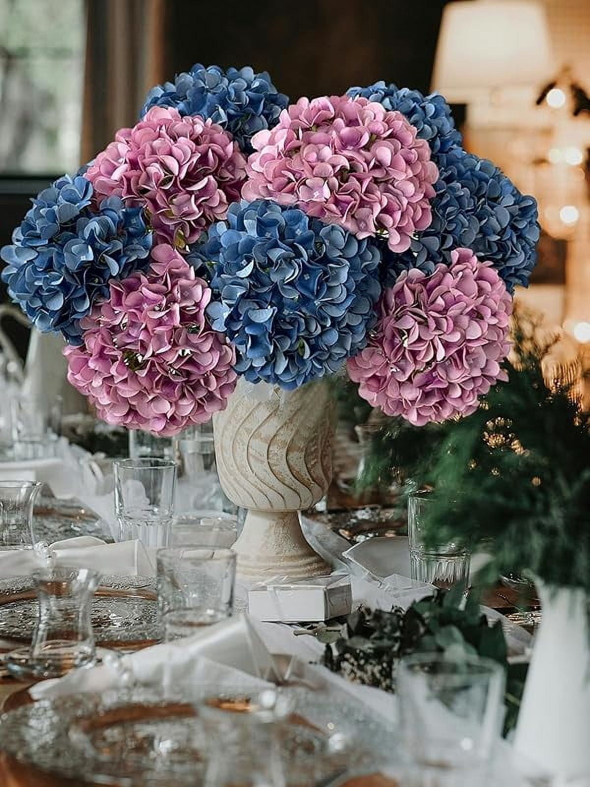 ZYTUYO 5 Pcs Dark Blue Silk Hydrangeas Artificial Flower Boho Dried Touch 20'' Faux for Fall Indoor Home Decor Kitchen Living Room Outdoor Porch Wedding Arrangement