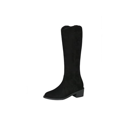 

Eloshman Women Winter Shoes Knee High Riding Boots Side Zipper Boot Outdoor Fashion Tall Casual Black 6.5