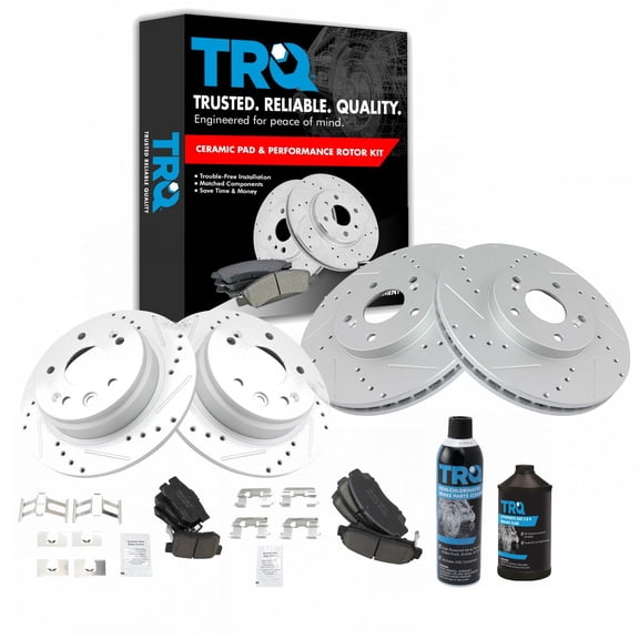 TRQ Front & Rear Ceramic Brake Pad & Performance Rotor Kit w/Chemicals BKA15865