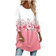 thumbnail image 2 of EchfiProm Crew Neck Shirts for Women Long Pink Tops Fall 3/4 Sleeve Tunic Blouse Floral Ladies Dressy, 2 of 6