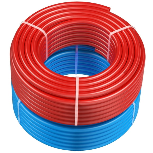 KFFKFF PEX Tubing, 3/4 Inch Diameter, Dual 100-Foot Coils, PEX-A Material, Suitable for Drinking Water, Hot/Cold Water Compatible, Easily Repairable, Includes Complimentary Cutter, Red & Blue
