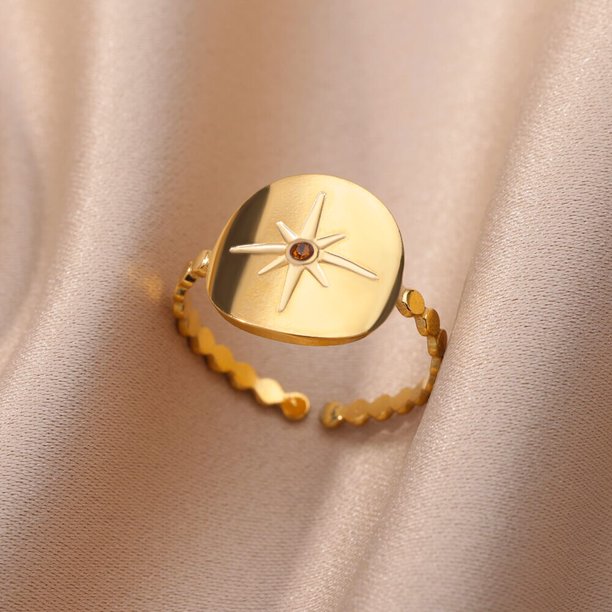 Anillos de piedra de ópalo de acero inoxidable para mujer, chapado en oro, sol, estrella, boda, pareja, anillo ajustable, joyería estética, envío gratis
