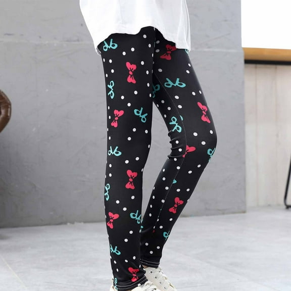 uublik Toddler Girls Leggings Black Printed Leggings Toddlers Active Stretch Fleece Warm Leggings Little Kids Yoga Pants, Size 2T-11