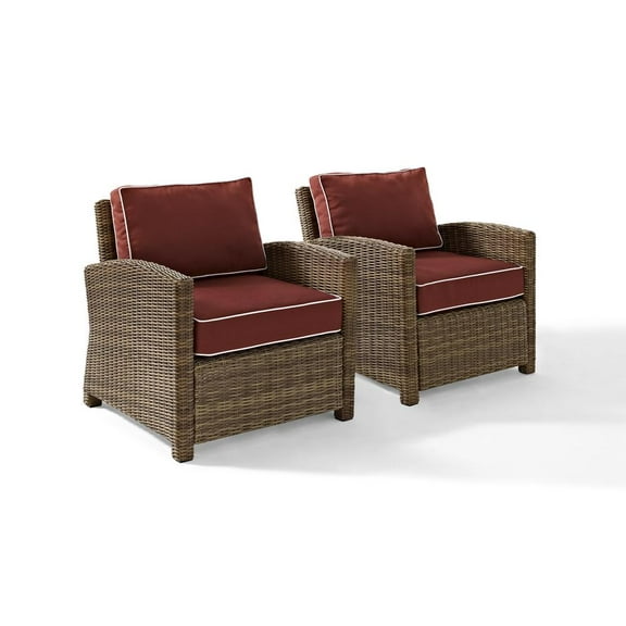 Crosley Furniture Bradenton Fabric Patio Chair in Brown/Sangria Red (Set of 2)