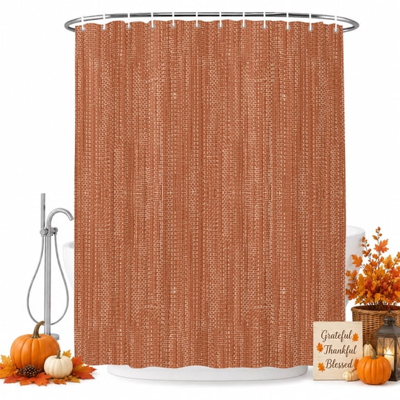 Solid Color Shower Curtain, Waterproof Shower Curtains for Bathroom, Modern Minimalist Linen Texture Burnt Orange Washable Fabric Bathtub Curtain Set Bath Decor with 12 Hooks 72"x78"