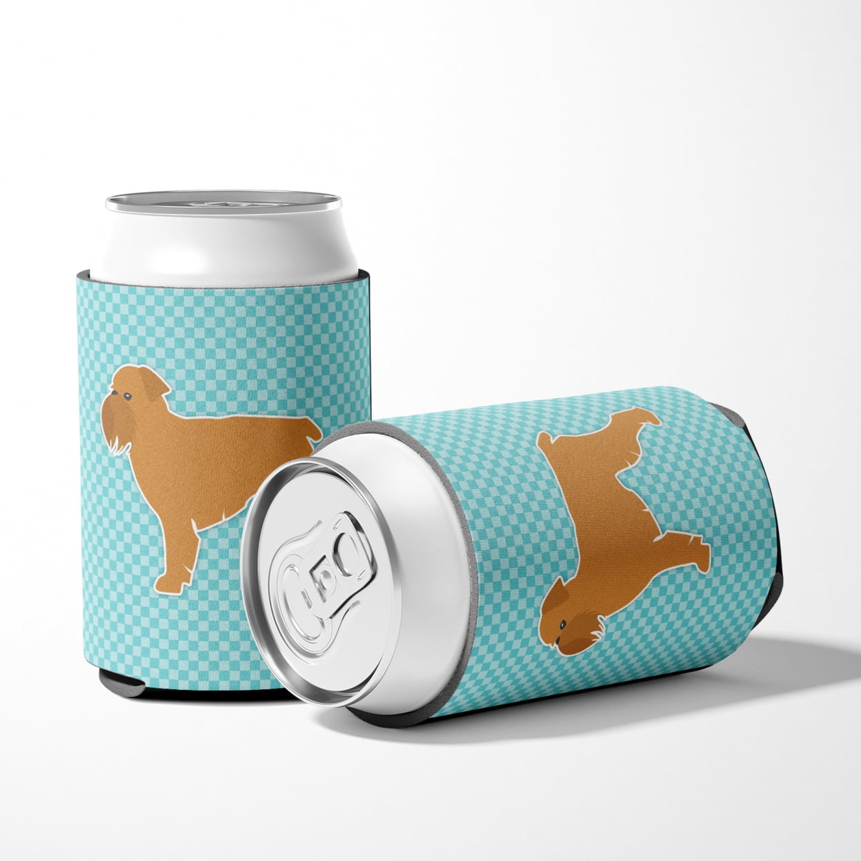 Caroline's Treasures BB3740CC Brussels Griffon Checkerboard Blue Can or Bottle Hugger, Can Hugger, multicolor