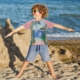 thumbnail image 3 of FORMRS Boys Rash Guard Short Sleeves Swim Shirt Quick Dry UPF 50+ Sun Protection, Sizes 3-12T, Pink Seaside, 3 of 6