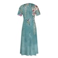 thumbnail image 5 of LWavelet Women's Plus Size Vintage Green Maxi Dress Short Sleeve Tie Waist Casual Lace Trim Dress with Pockets Blue L, 5 of 7