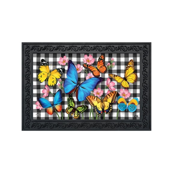 Briarwood Lane Spring Doormat 30x18 Indoor Outdoor Checkered Butterflies For Spring Doormat