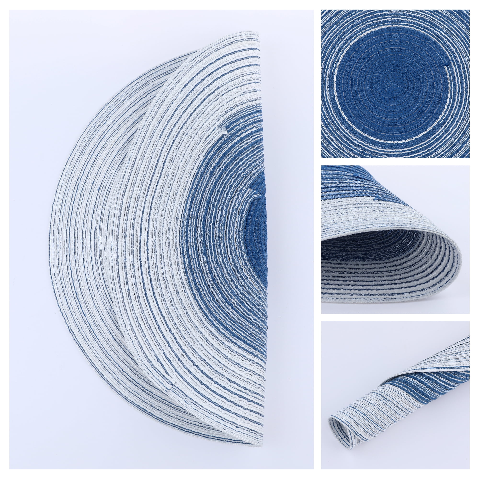Unique Bargains Set of 6 Rattan Placemats for Dining Table Dark blue
