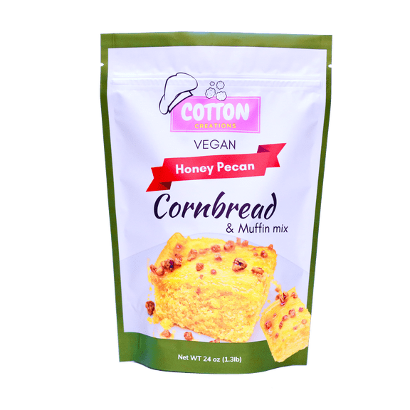 Cotton Creations Vegan Honey Pecan Cornbread Mix, 15 oz Finely ground corn meal