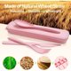 thumbnail image 3 of QUTETN 4 Sets Wheat Straw Portable Knife Fork Spoons Tableware, Reusable Travel Utensils Set with Case, BPA Free Cutlery for Kids Adults Picnic Camping Utensils(Green, Beige, Pink, Blue), 3 of 4