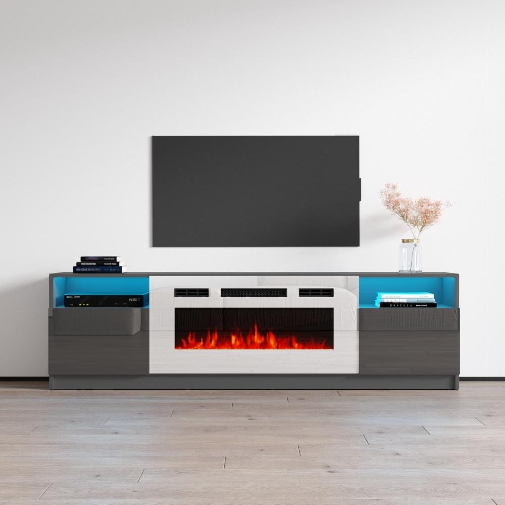 Strick u0026 Bolton Amsden Electric Fireplace TV Stand Gray - Walmart.com