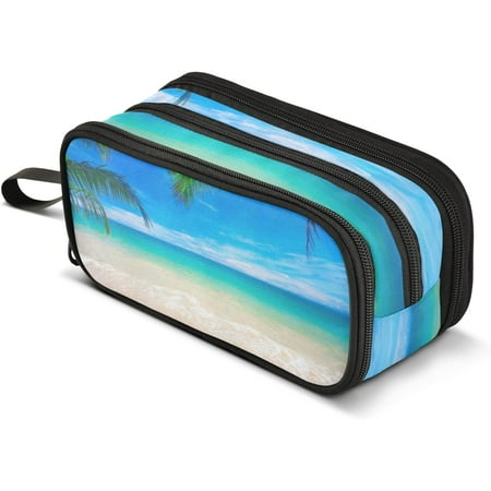 Palm Tropical Beach Pencil Case Big Capacity 3 Compartments Pencil Bag 